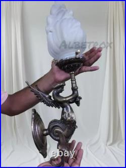 Antique Vintage Art Deco Nouveau Brass Mermaid Wall Sconce Lamp Fixture Light