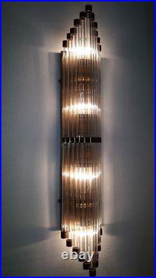 Antique Vintage Art Deco Skyscraper Brass Glass Rod Ship Light Wall Sconces Lamp