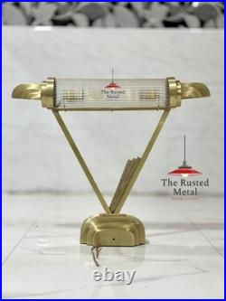 Antique Vintage Art Deco Skyscraper Brass & Glass Rod Table Lamp Light Fixture