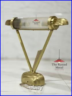 Antique Vintage Art Deco Skyscraper Brass & Glass Rod Table Lamp Light Fixture