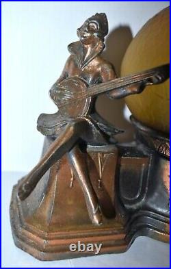 Antique Vintage Art Deco Table Light Lamp with HARLEQUIN MUSICIANS & SHADE