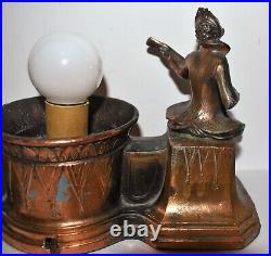 Antique Vintage Art Deco Table Light Lamp with HARLEQUIN MUSICIANS & SHADE