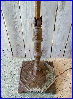 Antique Vintage Art Deco W&E Co. Cast Iron Brass Onyx Lion Bridge Arm Floor Lamp