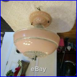 Antique Vintage Hobnail Art Deco Glass Ceiling Light Lamp Fixture Pink 30s 40s