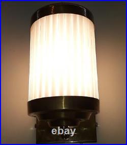 Antique Vintage Old Art Deco Brass & Glass Rod Light Fixture Wall Sconces Lamp