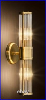 Antique Vintage Old Art Deco Brass & Glass Rod Ship Light Wall Sconces Lamp