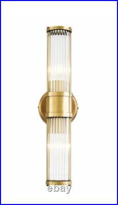 Antique Vintage Old Art Deco Brass & Glass Rod Ship Light Wall Sconces Lamp