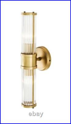 Antique Vintage Old Art Deco Brass & Glass Rod Ship Light Wall Sconces Lamp