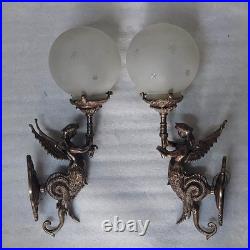 Antique Vintage Old Art Deco Nouveau Brass Mermaid Wall Sconces Light Lamp 1 Pc