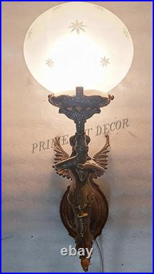 Antique Vintage Old Art Deco Nouveau Brass Mermaid Wall Sconces Light Lamp 1 Pc