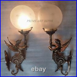 Antique Vintage Old Art Deco Nouveau Brass Mermaid Wall Sconces Light Lamp 1 Pc