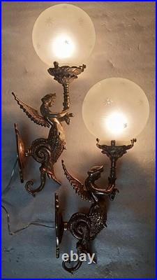 Antique Vintage Old Art Deco Nouveau Brass Mermaid Wall Sconces Light Lamp 1 Pc Antique Vintage Old Art Deco Nouveau Brass Mermaid Wall Sconces Light Lamp 1 Pc