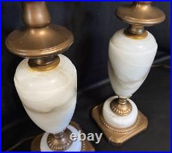 Antique Vintage Pair of Neoclassical Marble & Gilt Brass Urn Table Lamps 27.5H
