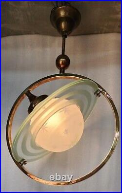 Antique Vintage Saturn Art Deco Fixture Ceiling Brass Hanging Light Star Lamp