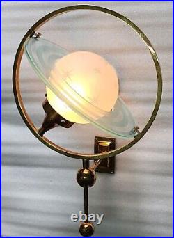 Antique Vintage Saturn Art Deco Fixture Wall Sconces Brass Light Star Glass Lamp