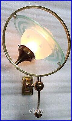 Antique Vintage Saturn Art Deco Fixture Wall Sconces Brass Light Star Glass Lamp
