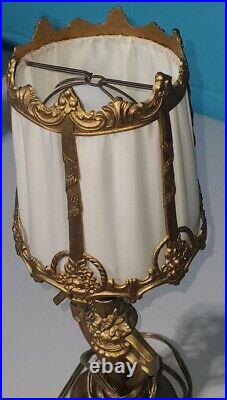 Antique Vintage Table Lamp Art Deco Style Cast Metal Painted Gold Pretty Light