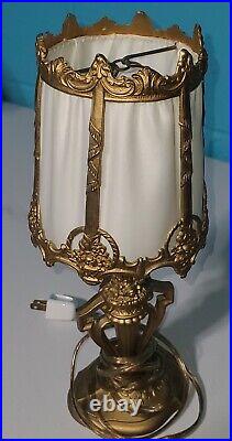 Antique Vintage Table Lamp Art Deco Style Cast Metal Painted Gold Pretty Light