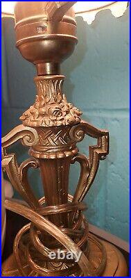 Antique Vintage Table Lamp Art Deco Style Cast Metal Painted Gold Pretty Light