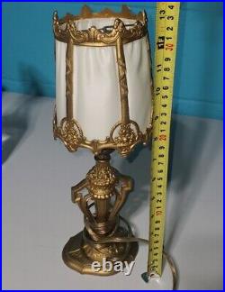 Antique Vintage Table Lamp Art Deco Style Cast Metal Painted Gold Pretty Light