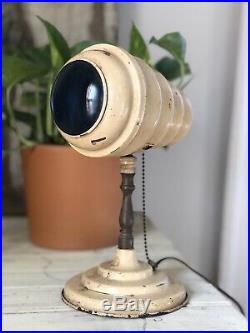 Antique Vtg 1930s Art Deco Blue Lens Bullet Light Table Lamp Ball Joint Early Ok