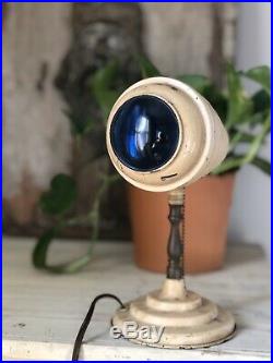 Antique Vtg 1930s Art Deco Blue Lens Bullet Light Table Lamp Ball Joint Early Ok