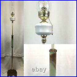 Antique Vtg Art Deco Floor Lamp Vaseline Glass GLOWS, Milk Glass Brass Hurricane