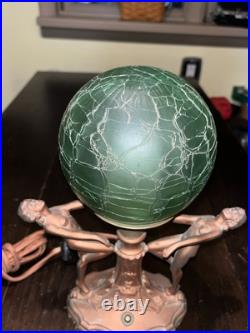 Antique Vtg Art Deco Frankart Ladies Crackle Green Globe Table Lamp