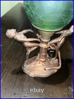 Antique Vtg Art Deco Frankart Ladies Crackle Green Globe Table Lamp