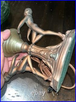 Antique Vtg Art Deco Frankart Ladies Crackle Green Globe Table Lamp