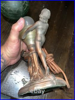 Antique Vtg Art Deco Frankart Ladies Crackle Green Globe Table Lamp