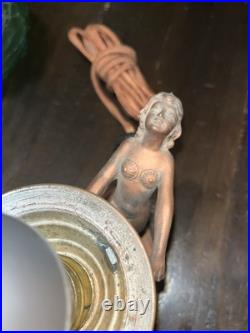 Antique Vtg Art Deco Frankart Ladies Crackle Green Globe Table Lamp