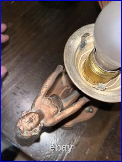 Antique Vtg Art Deco Frankart Ladies Crackle Green Globe Table Lamp