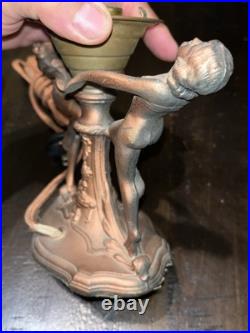 Antique Vtg Art Deco Frankart Ladies Crackle Green Globe Table Lamp