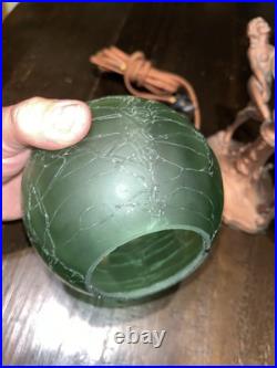 Antique Vtg Art Deco Frankart Ladies Crackle Green Globe Table Lamp
