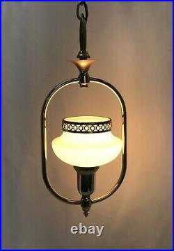 Antique Vtg Art Deco Hanging Lamp Pendant Light Custard Glass Shade Brass 20s 30