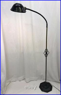Antique Vtg Art Deco Industrial Gooseneck Floor Lamp Machine Age Black Adjustabl