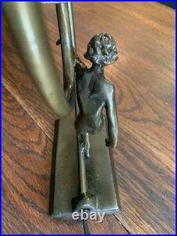 Antique Vtg Art Nouveau Art Deco Nude Lady Dancing Lamp With Glass Globe 14.5T