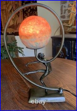 Antique Vtg Art Nouveau Art Deco Nude Lady Dancing Lamp With Glass Globe 14.5T