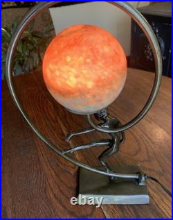 Antique Vtg Art Nouveau Art Deco Nude Lady Dancing Lamp With Glass Globe 14.5T