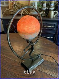 Antique Vtg Art Nouveau Art Deco Nude Lady Dancing Lamp With Glass Globe 14.5T