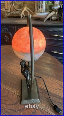 Antique Vtg Art Nouveau Art Deco Nude Lady Dancing Lamp With Glass Globe 14.5T