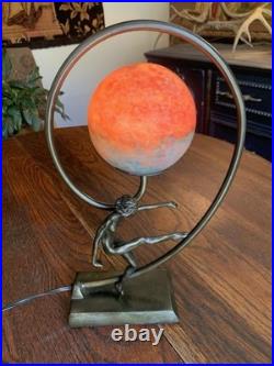 Antique Vtg Art Nouveau Art Deco Nude Lady Dancing Lamp With Glass Globe 14.5T