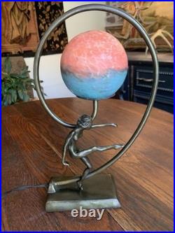 Antique Vtg Art Nouveau Art Deco Nude Lady Dancing Lamp With Glass Globe 14.5T