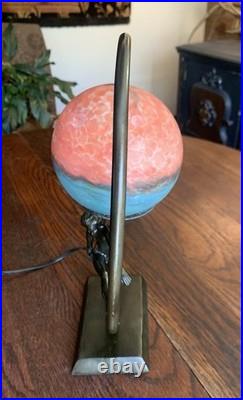 Antique Vtg Art Nouveau Art Deco Nude Lady Dancing Lamp With Glass Globe 14.5T