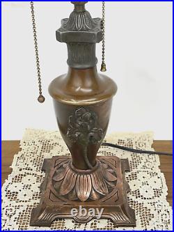 Antique Vtg Art Nouveau Deco Handel Era Table Boudoir Lamp Copper Brass Iris 18