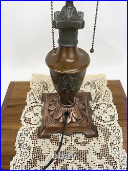 Antique Vtg Art Nouveau Deco Handel Era Table Boudoir Lamp Copper Brass Iris 18