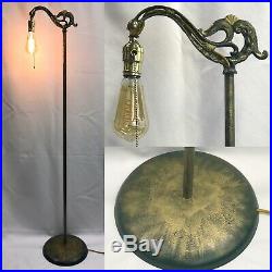 Antique Vtg Bridge Floor Lamp Cast Iron Arts & Crafts Deco Industrial Green Gold