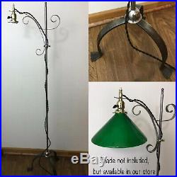 Antique Vtg Bridge Floor Lamp Iron Brass Arts & Crafts Deco Industrial Adjustabl