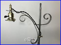 Antique Vtg Bridge Floor Lamp Iron Brass Arts & Crafts Deco Industrial Adjustabl
